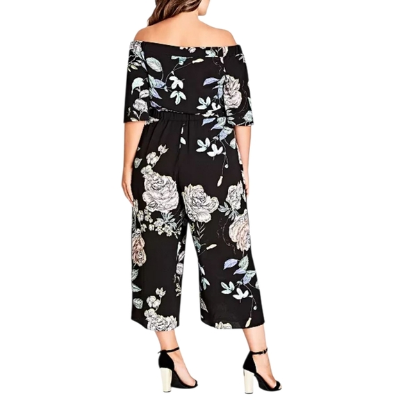 City Chic Floral Off the Shoulder Jumpsuit Elastic Waist size L/20 - Picture 2 of 9
